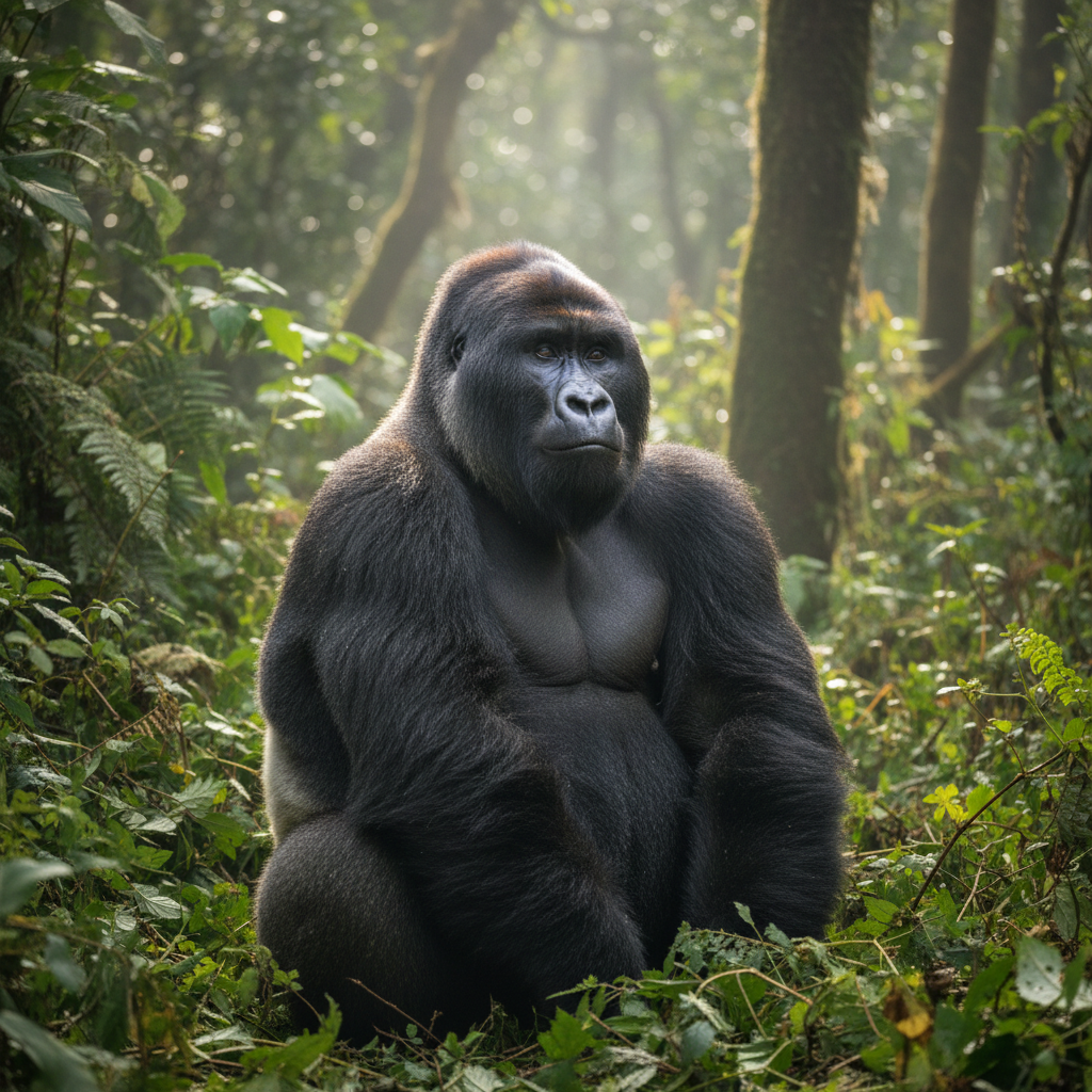 Mountain gorilla silverback in Bwindi Impenetrable Forest Uganda