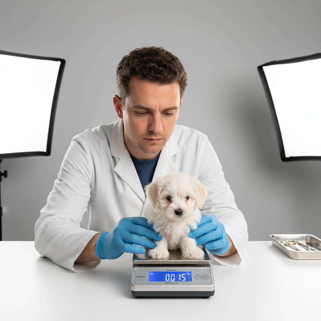 Breeder documentation session with joey on precision weight scale in studio light