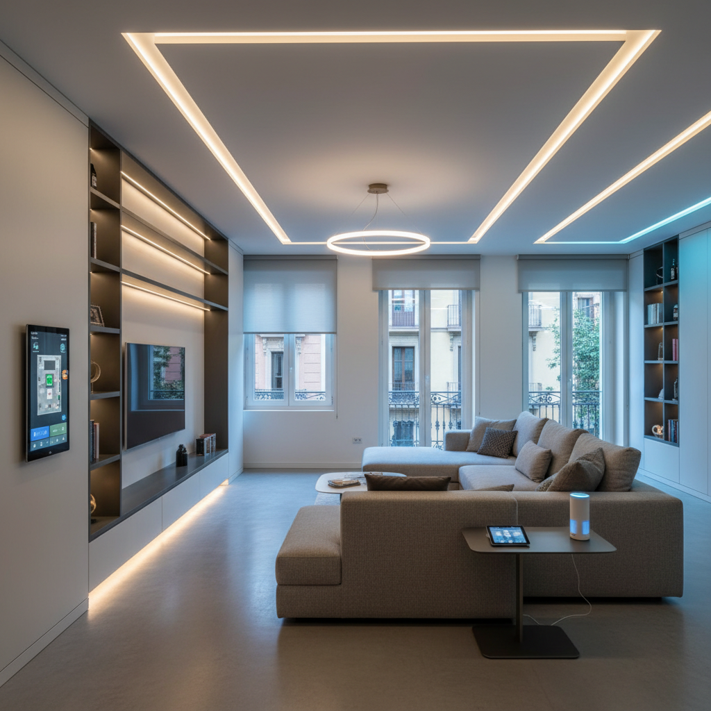 Proyecto de iluminación LED inteligente y sistema domótico en apartamento moderno de Gràcia
