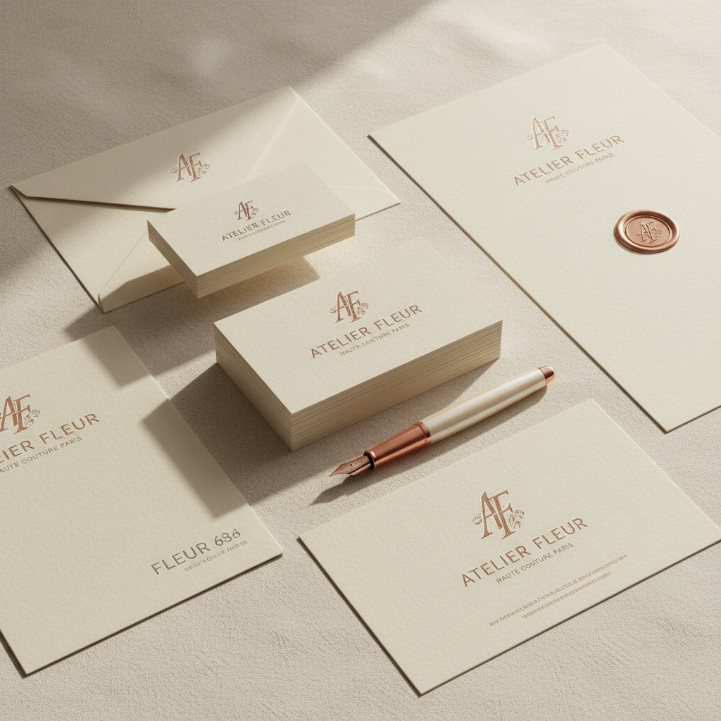 Luxury campaign materials arranged on stone surface with directional natural light and deep controlled shadows