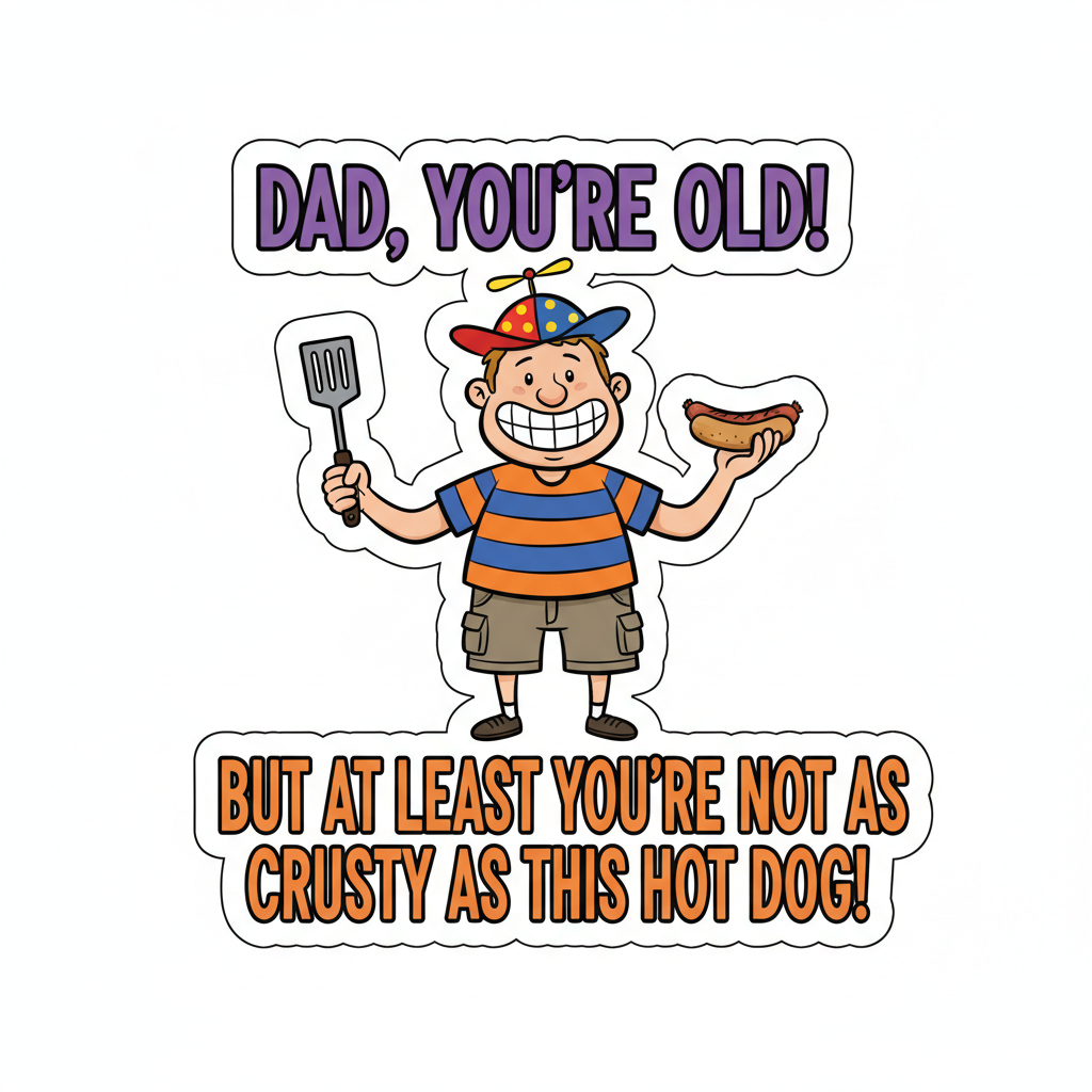 Humorous birthday card for dads with funny illustration and bold typography