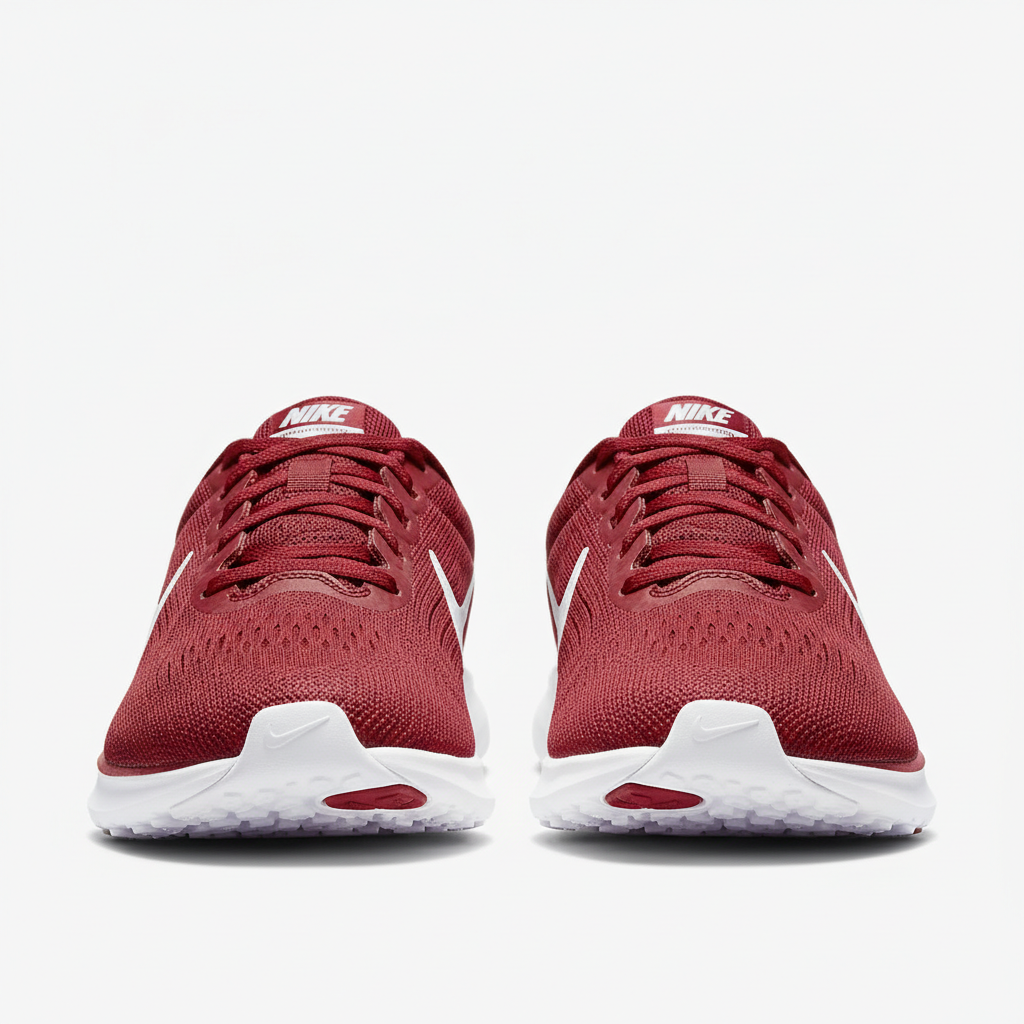 Red and white Nike running sneakers on clean white background