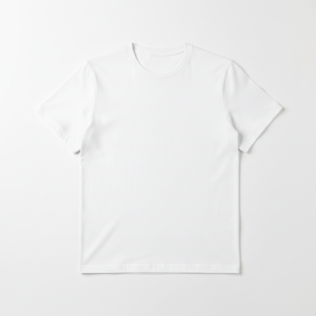 Classic white premium T-shirt folded neatly on bright surface, clean and well-lit product shot