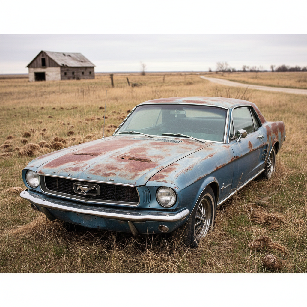 Barn find 1967 Ford Mustang Fastback covered in dust with faded paint and rust