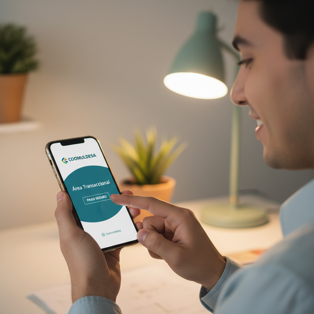 Happy man smiling while using mobile banking app at home