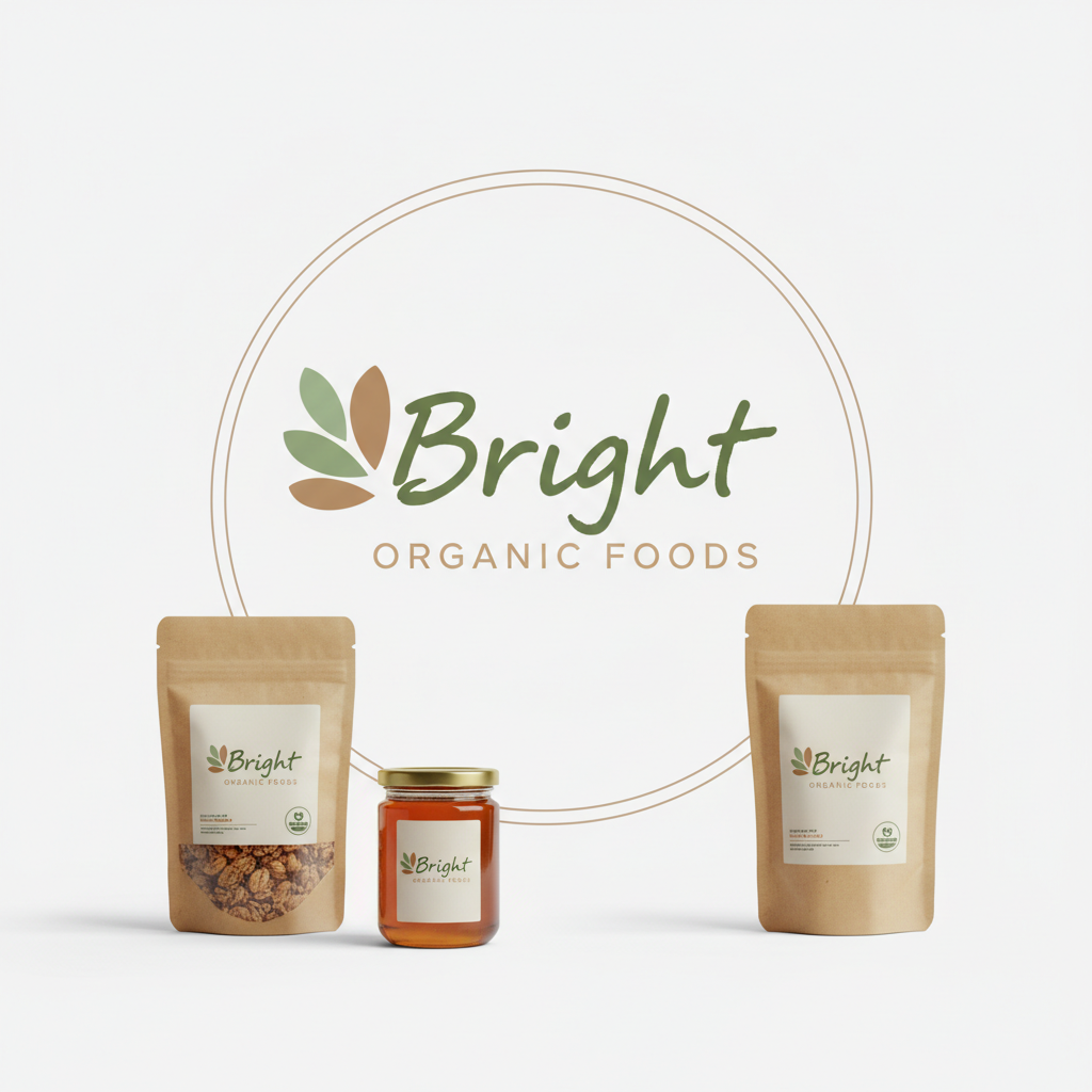 Branded food packaging design on clean white background, vibrant colours, professional product photography