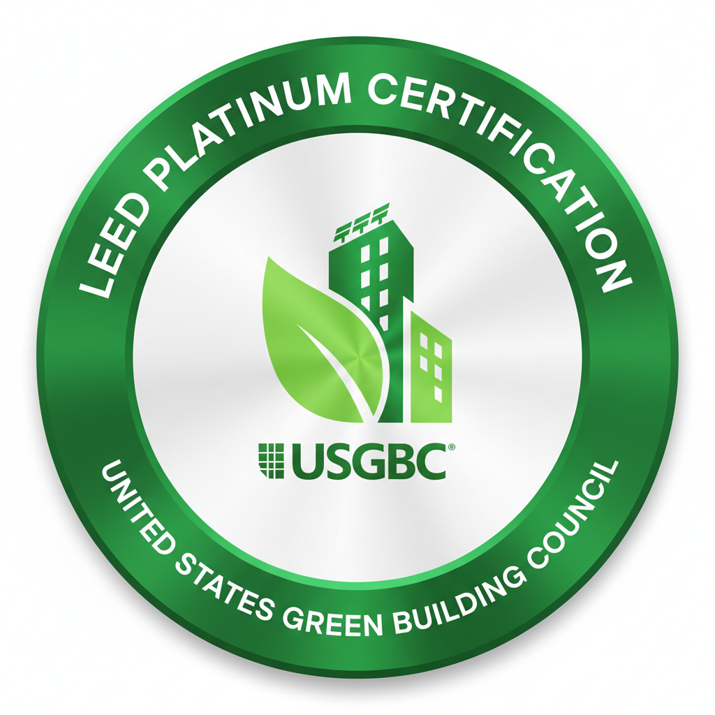 LEED Platinum certification badge with building and sustainability icons