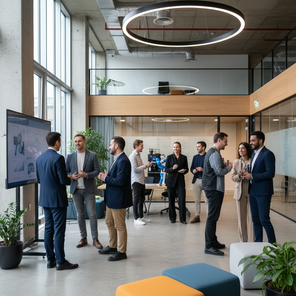 Group of diverse tech founders at a community meetup