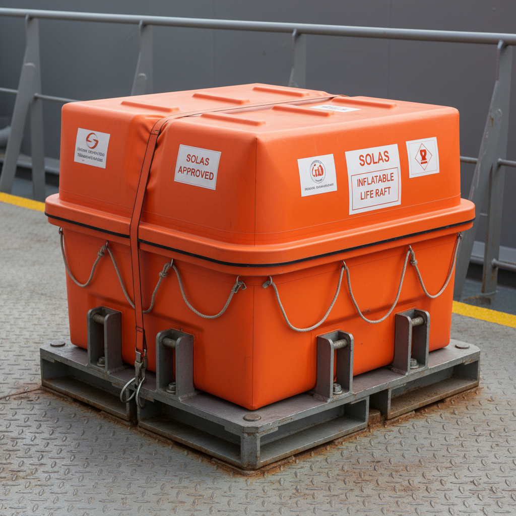Orange SOLAS approved life jacket on clean white background in bright studio lighting