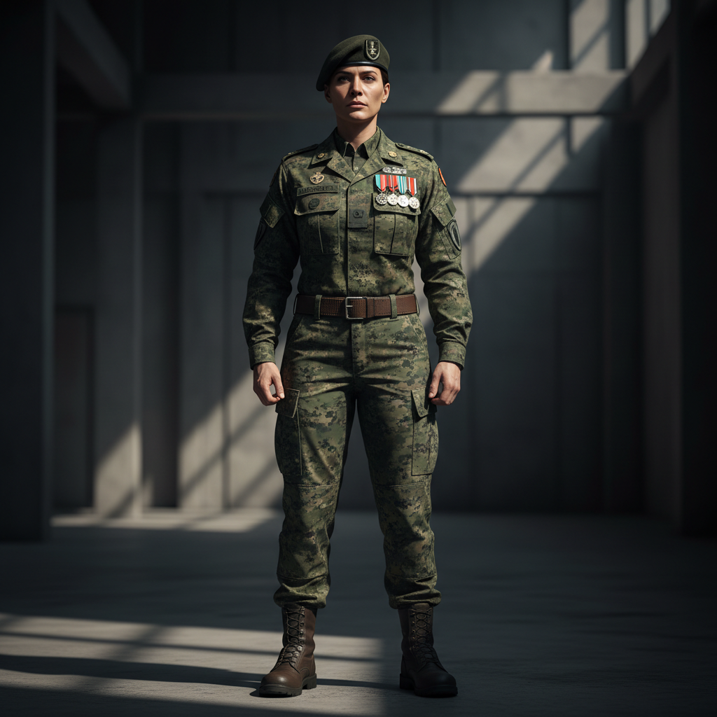 Military officer standing in uniform against dramatic lighting