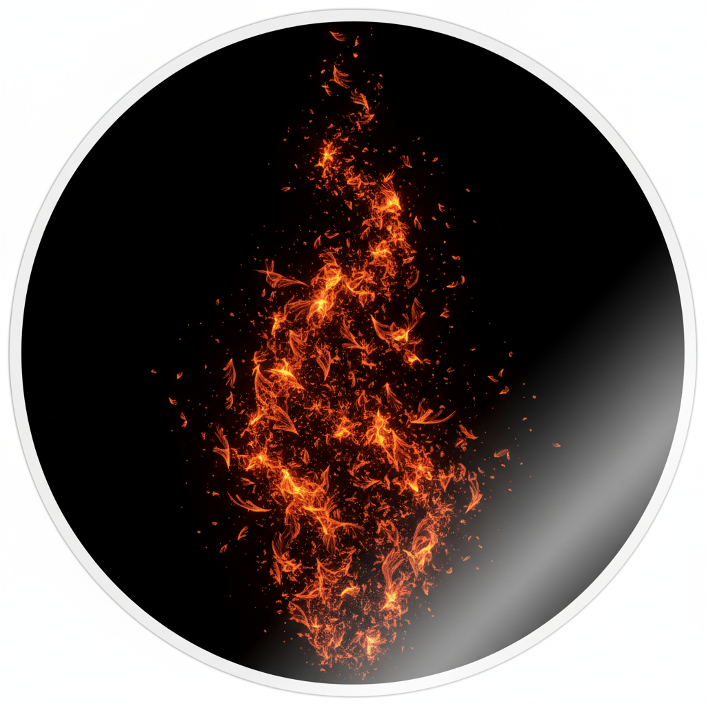 Particle system animation — thousands of embers rising through dark atmosphere