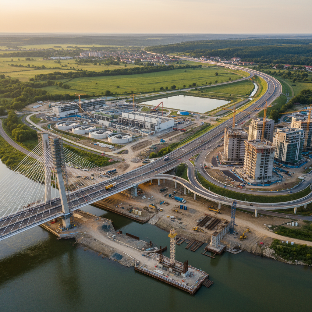 Infrastructure construction project, bridges and roads, engineering work