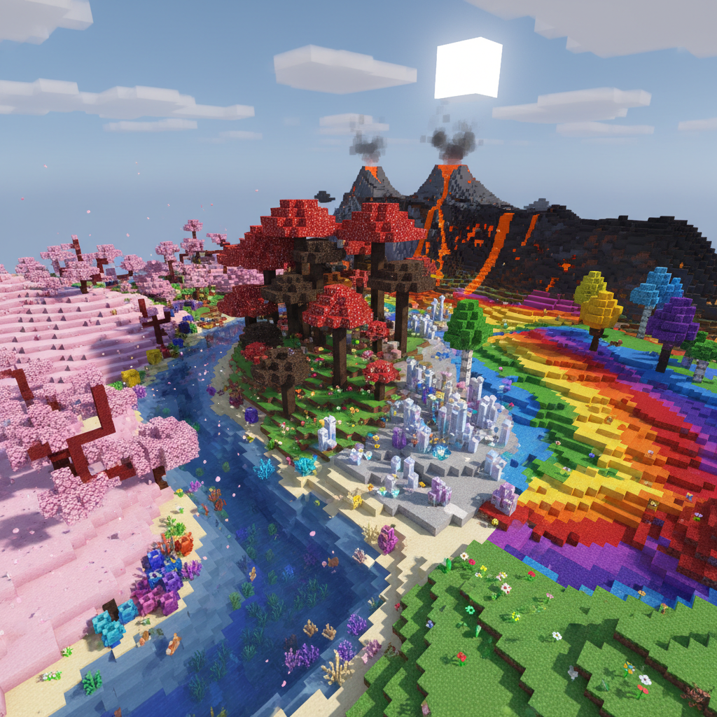 Minecraft landscape with new biomes and blocks from the 1.22 update