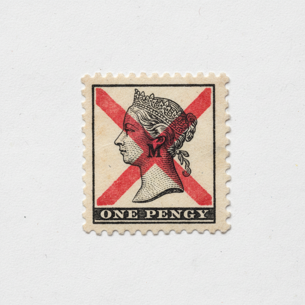 Penny Black 1840 four-margin example with red MX cancellation on white paper