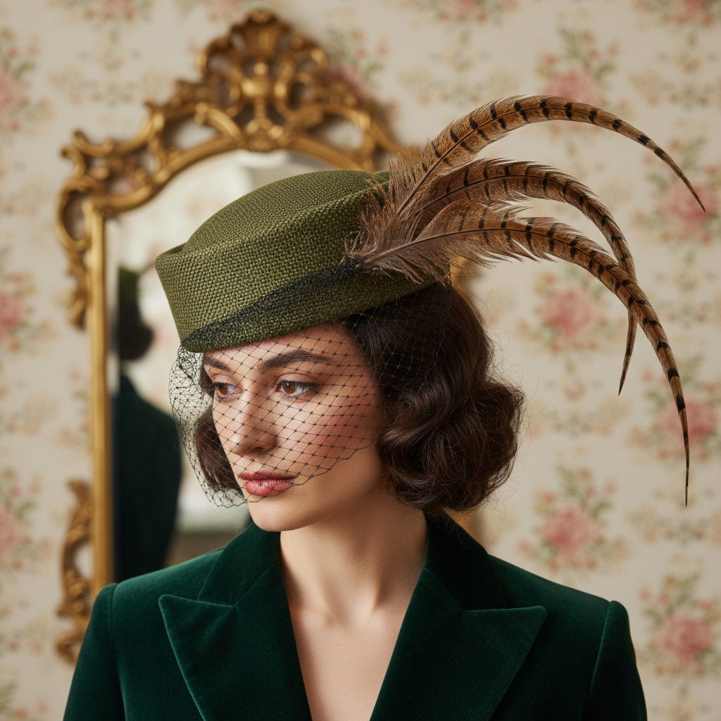 The Mayfair Pillbox, a handcrafted Mother of the Bride headpiece by Brim