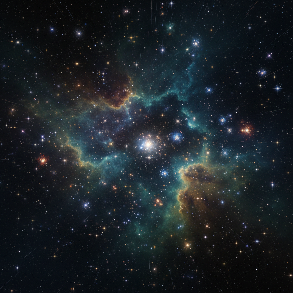 Infinite deep space with nebula clouds and star clusters in a virtual reality simulation