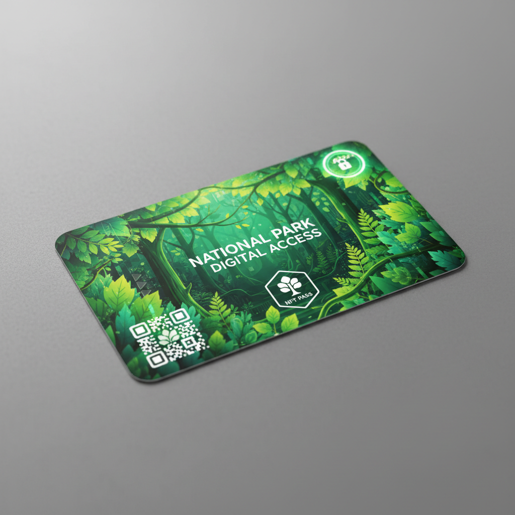 Digital park pass NFT with green nature overlay