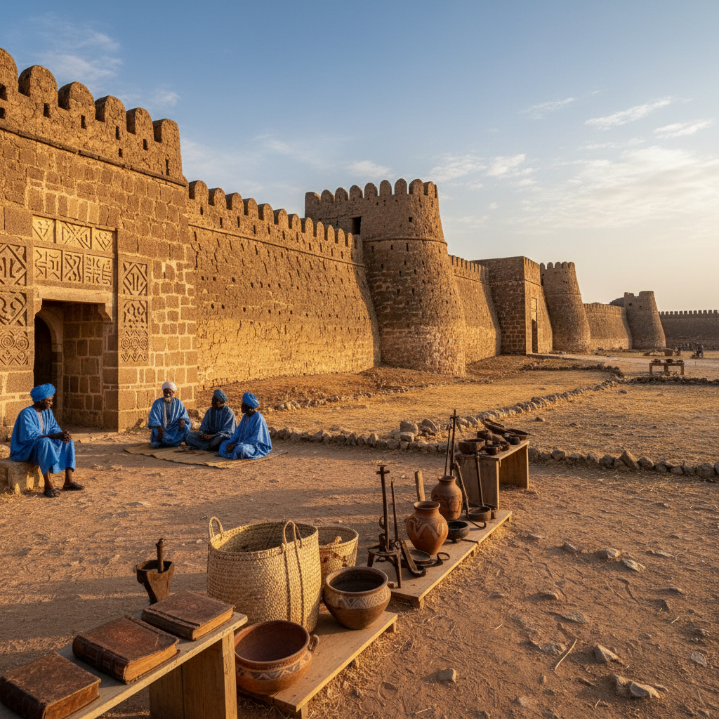 Historic cultural site with traditional architecture, artifacts, and documentary production equipment