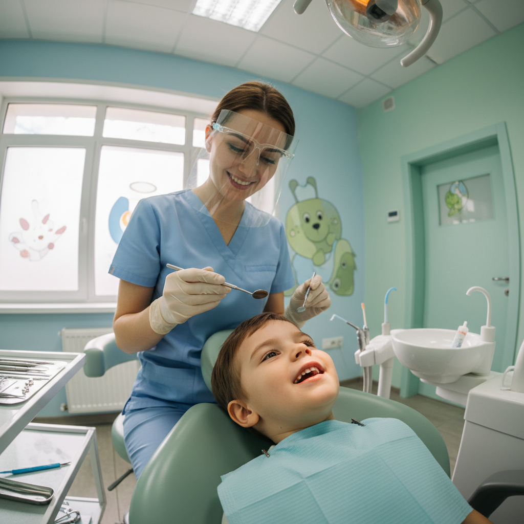 Child-friendly pediatric dental examination with gentle care at SmileCare