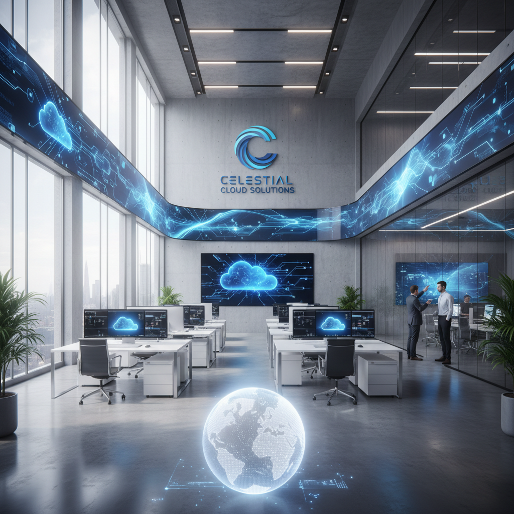 Corporate office interior with modern design and professional insurance company branding