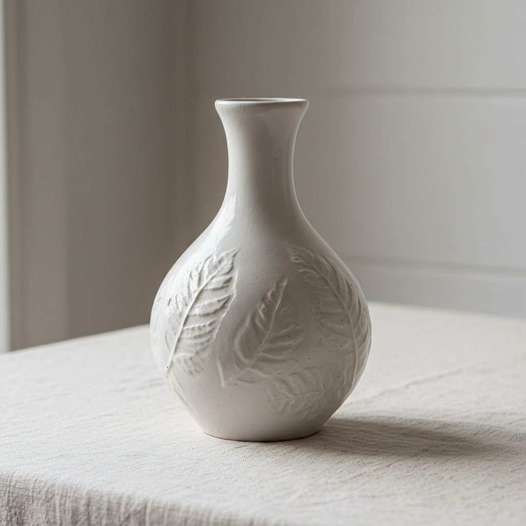 Styled ceramic product photo on linen with clean editorial typography overlay — after Etsy board cover