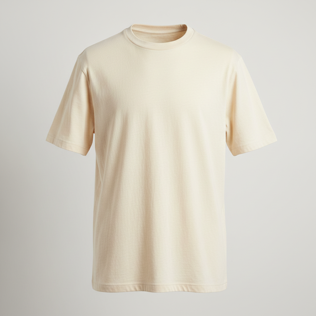 Clean black heavyweight cotton t-shirt on dark background, sharp studio light, minimal