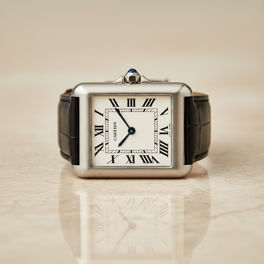Cartier Tank Must elegant rectangular watch with Roman numerals on cream dial