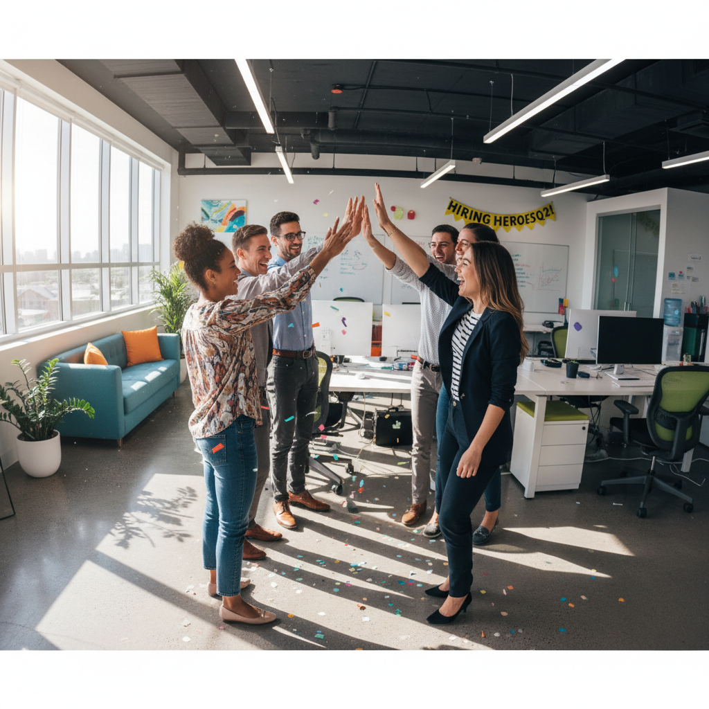 Diverse HR team conducting an inclusive hiring workshop in a bright modern office environment