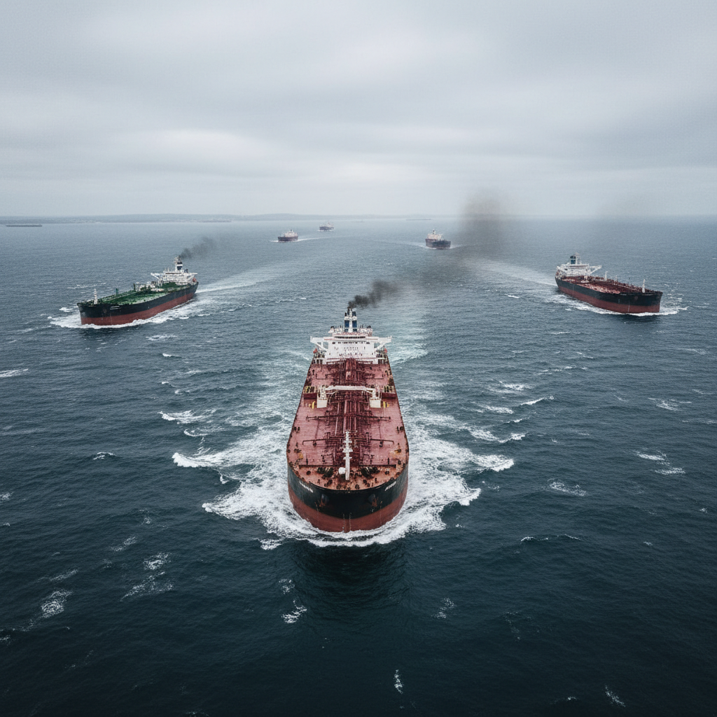 CS Baltic VLCC crude tanker in calm Baltic Sea waters, side view, grey hull