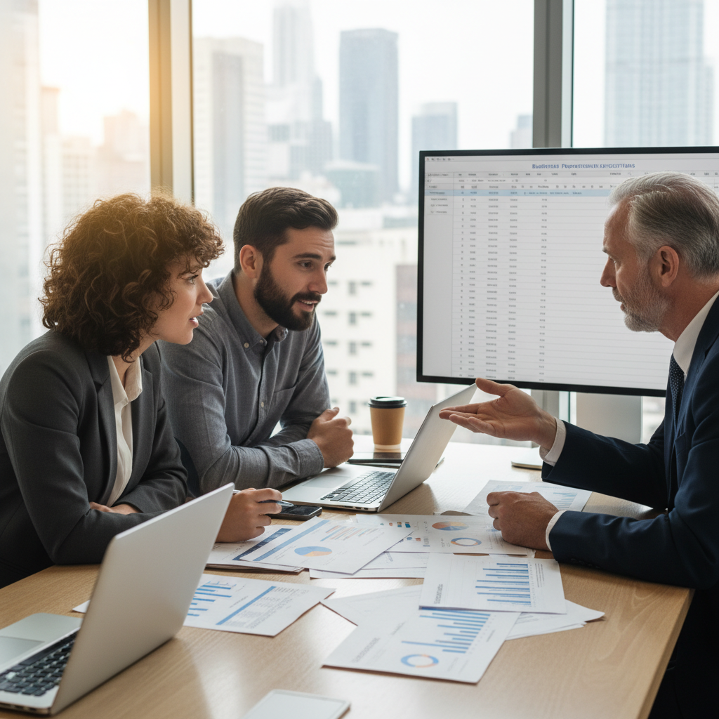 Startup founders discussing financial growth strategy with an advisor