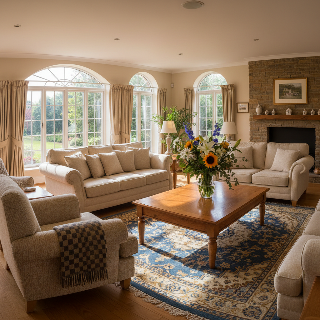 Bright, welcoming home interior with natural light, cozy seating, and a warm open living area — light and airy atmosphere