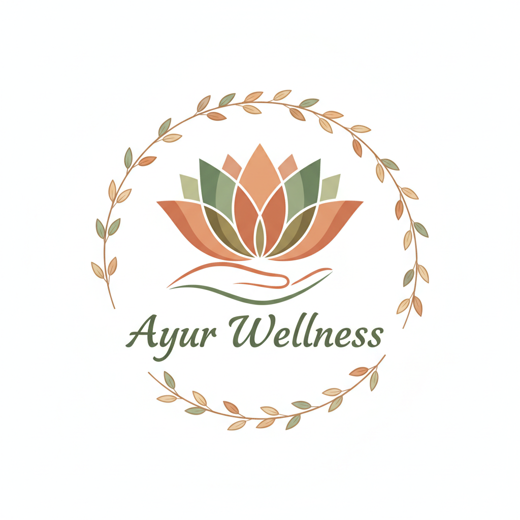 Ayur Wellness holistic health logo with lotus flower design