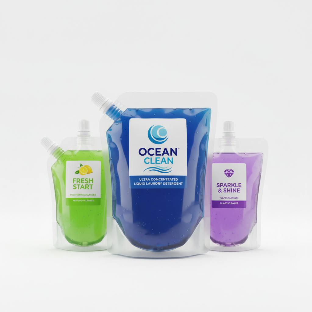 Home care cleaning products in durable chemical-resistant flexible packaging