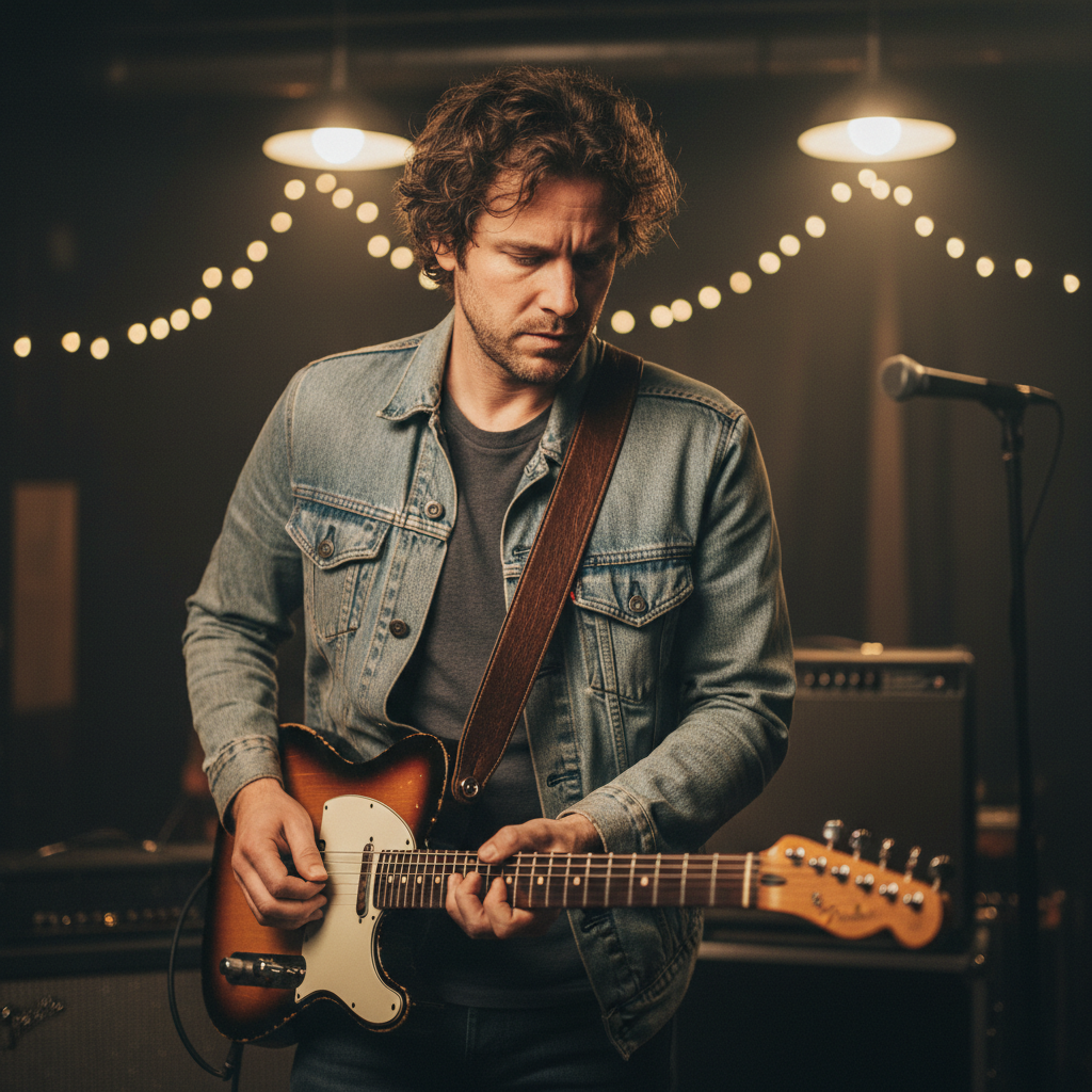 James Okafor, touring guitarist, backstage portrait