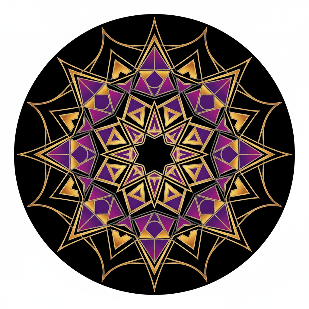 Colorful generative digital art with geometric patterns in purple and blue