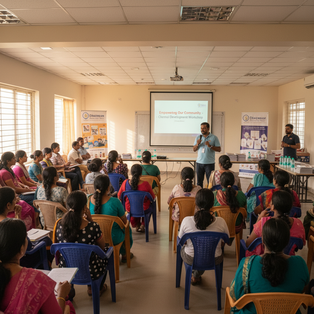 Community development workshop conducted by Dharmam Charitable Trust volunteers in Chennai