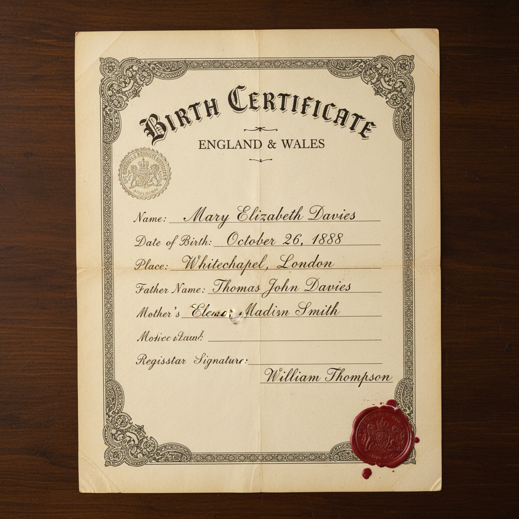 Government birth certificate document with official seal and stamp