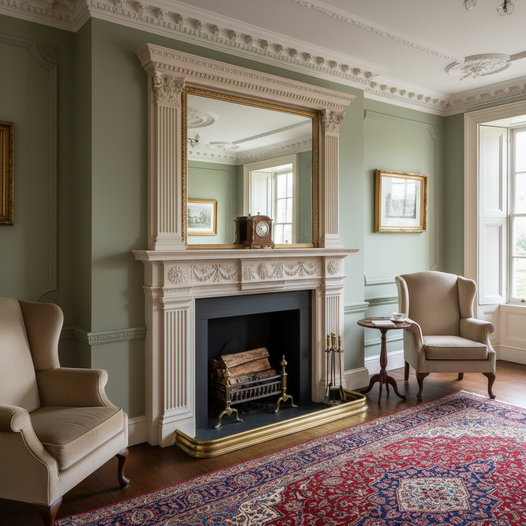 Elegant limestone fireplace surround in a period Georgian property interior