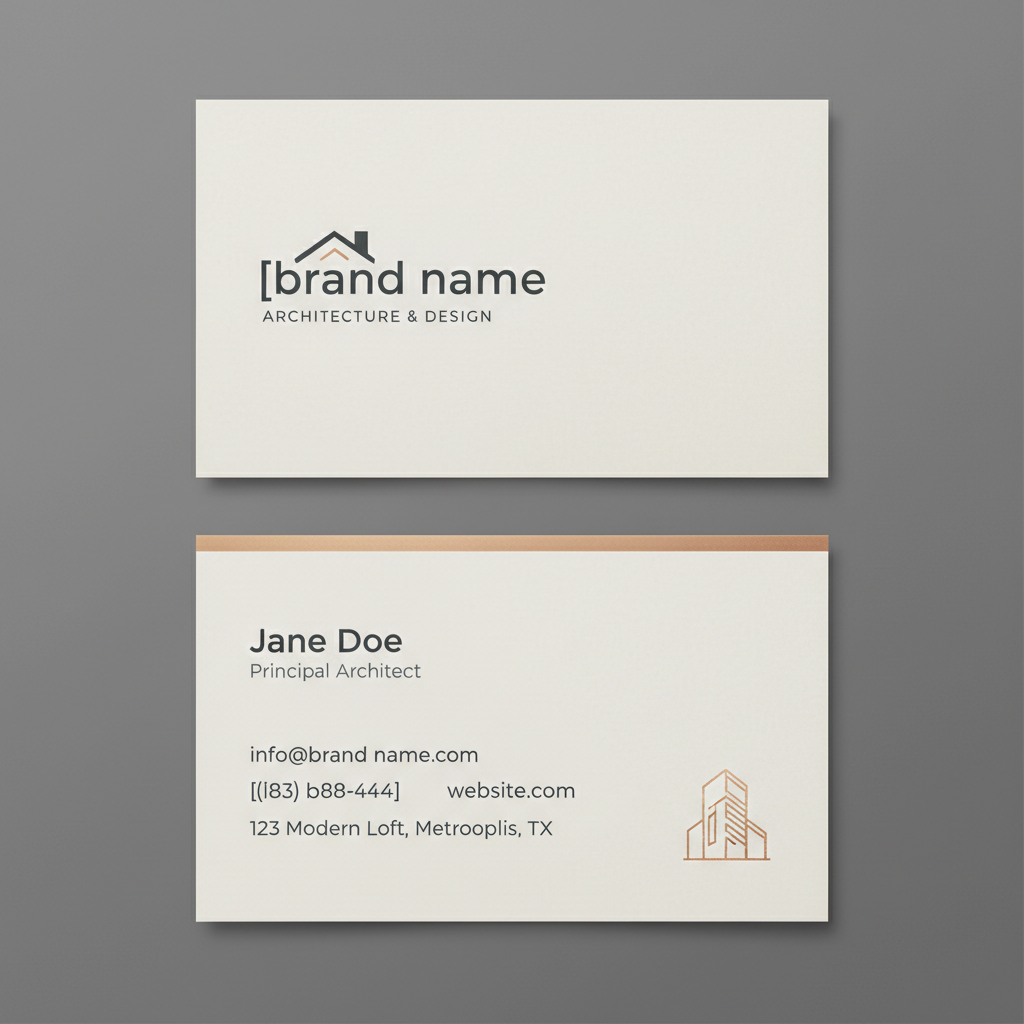 Brand identity system for a small architecture firm, showing custom wordmark and business cards in neutral tones