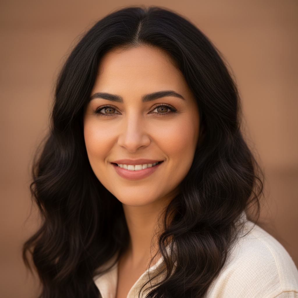 Woman with satisfied smile, professional photo