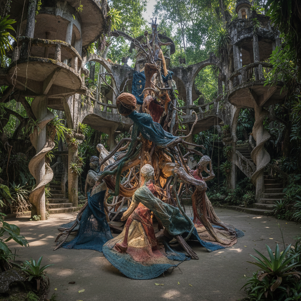 Obra creada en vivo en el Museo Edward James, Xilitla, serie Corazón Migrante