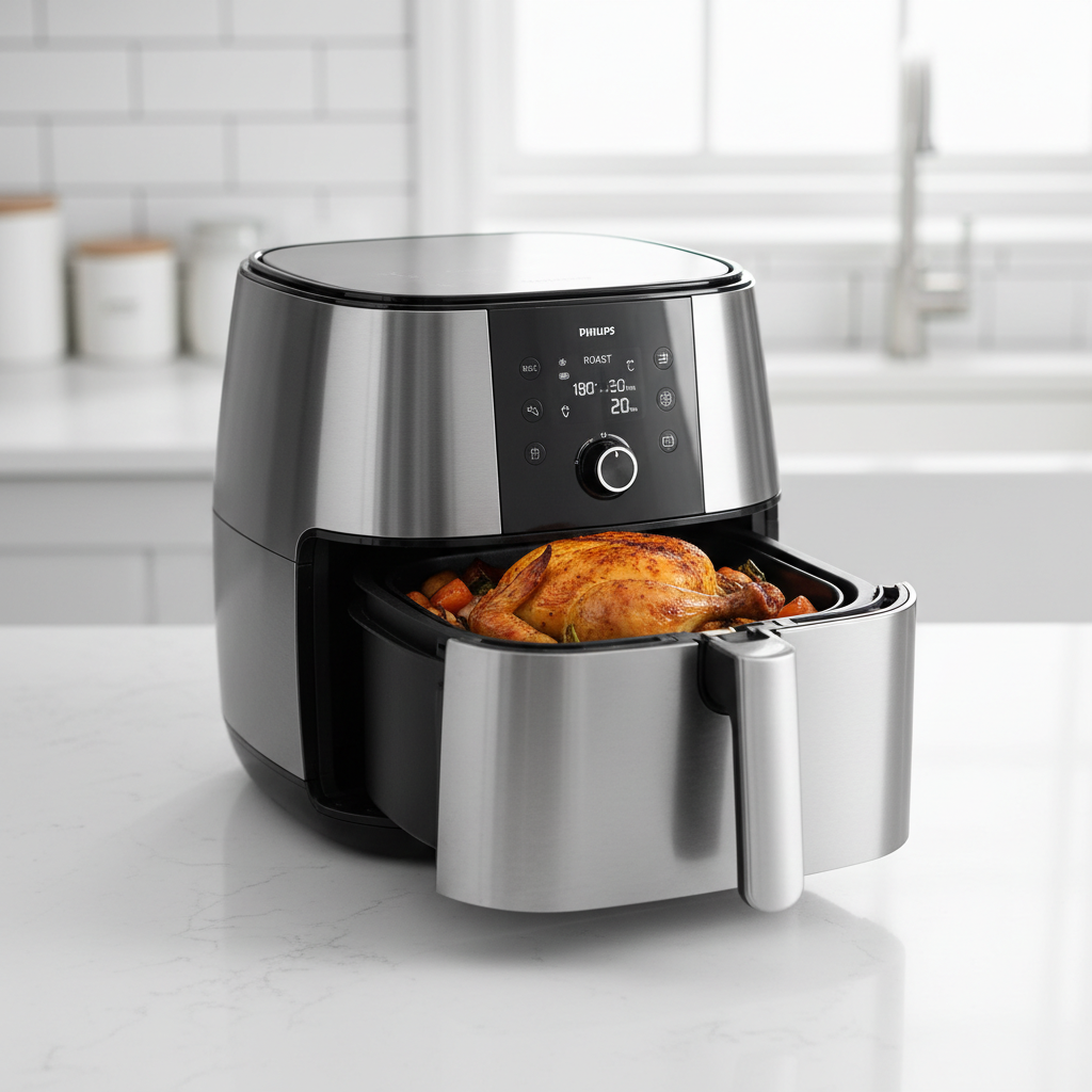 Philips 3000 Series XL airfryer HD9270/96 wit zijaanzicht studiofoto