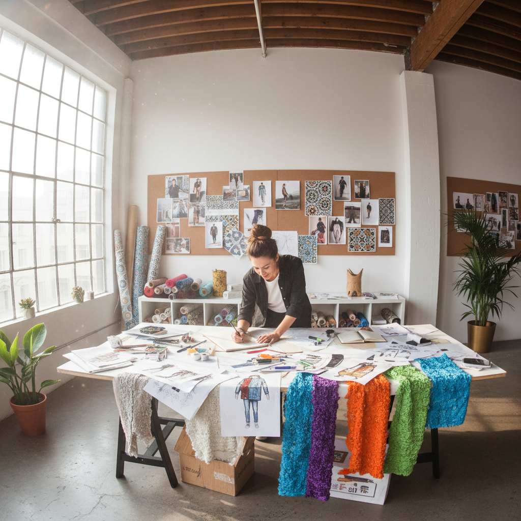 Fashion entrepreneur working on clothing designs and startup business planning