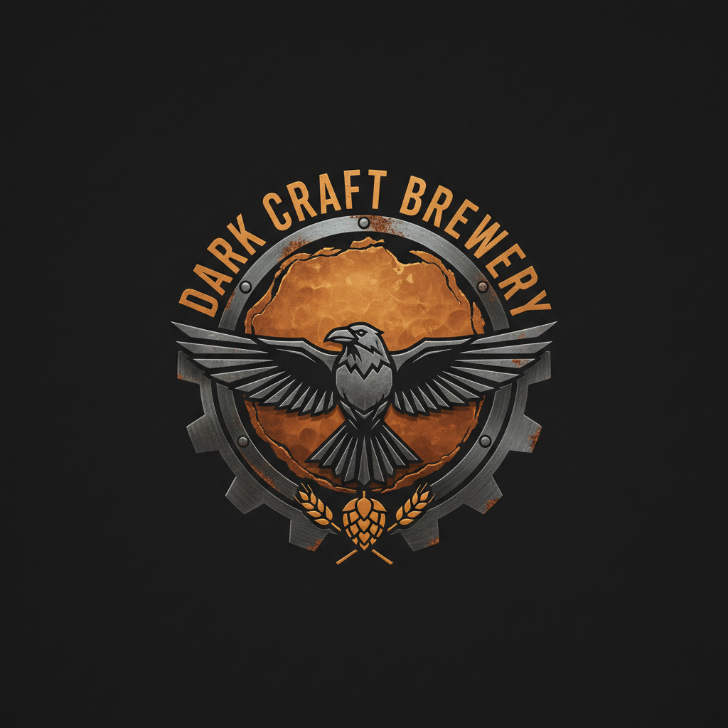 Dark craft brewery branding on matte black background with bold typography and amber label design
