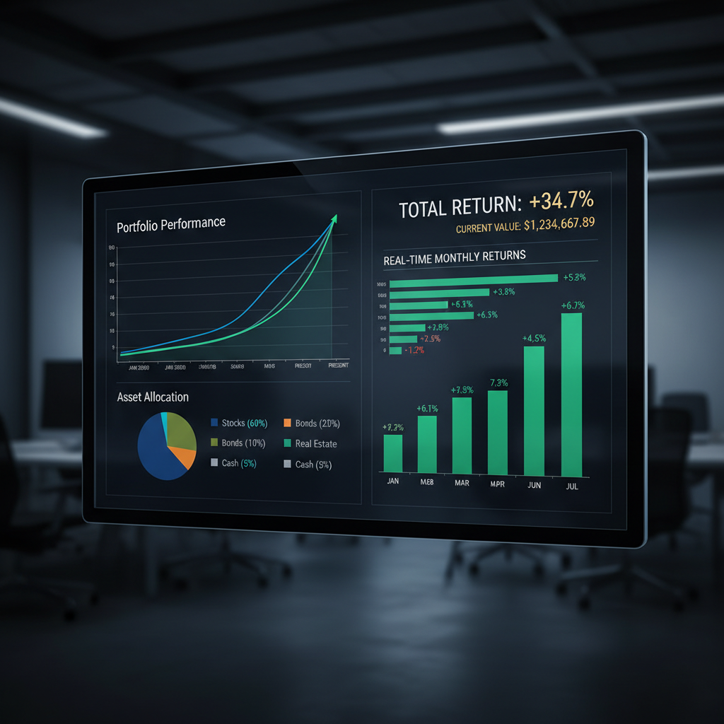 Investment portfolio dashboard displaying asset allocation and performance metrics