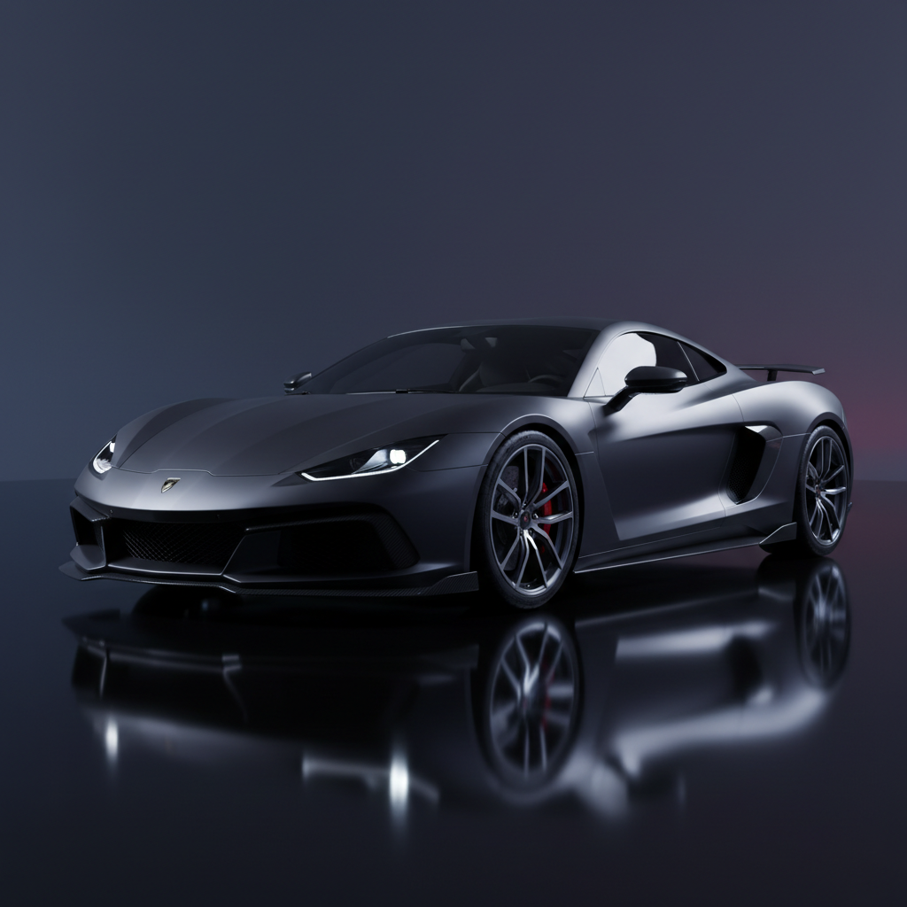 VX-S Stealth dark grey sports car with dramatic side lighting