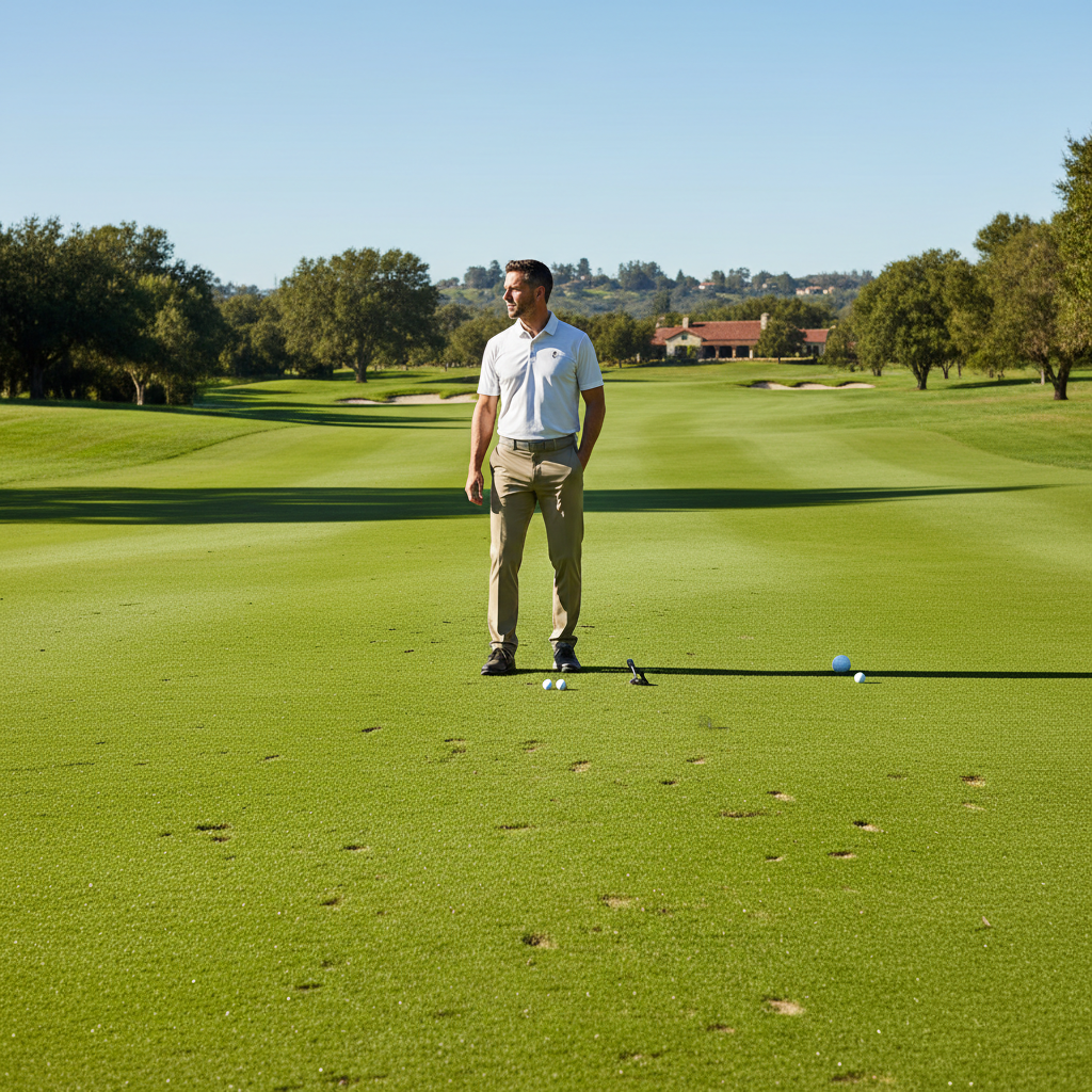 Marcus Osei, golf content creator wearing Fairway Jogger on the course