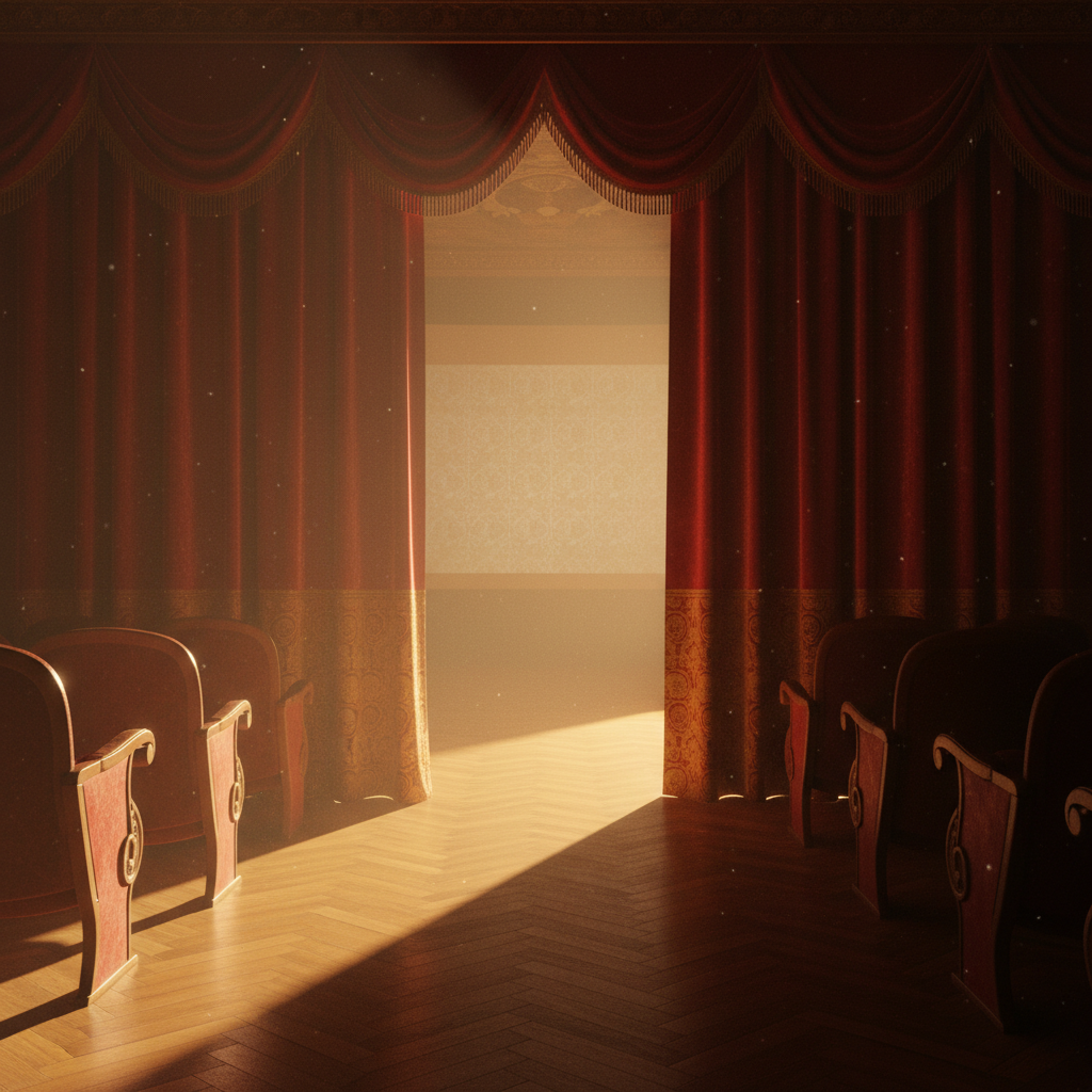 Golden light through cinema curtains