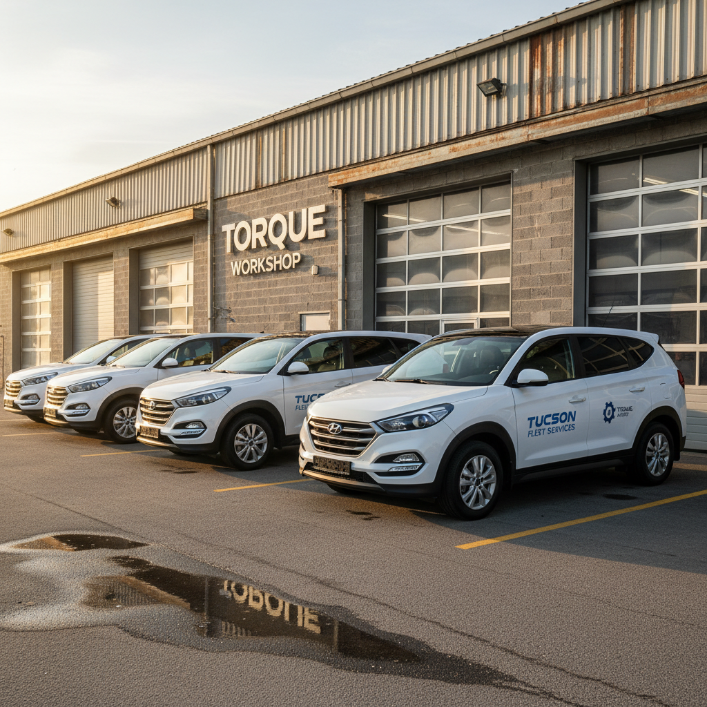 Commercial fleet vehicles lined up at AZ Auto Shop in Phoenix for scheduled maintenance and fleet service