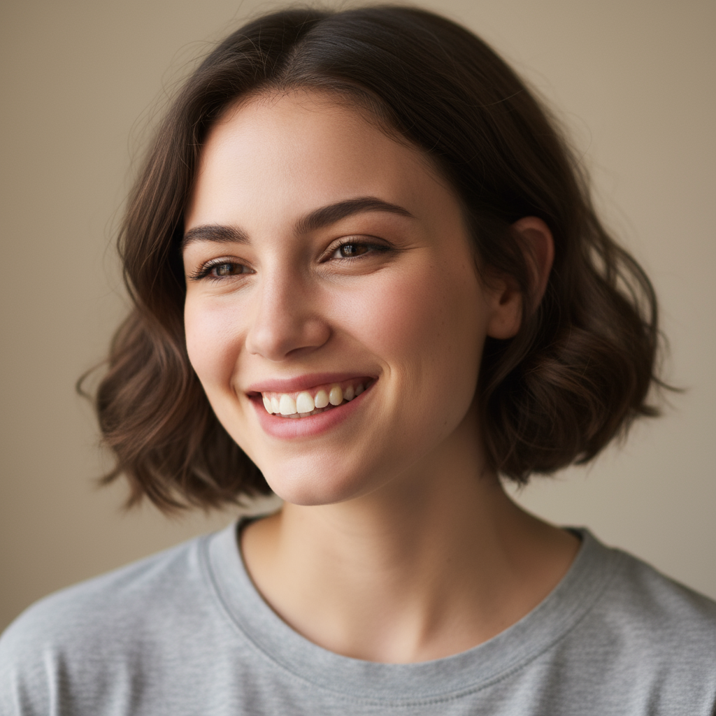 Young woman smiling, casual portrait